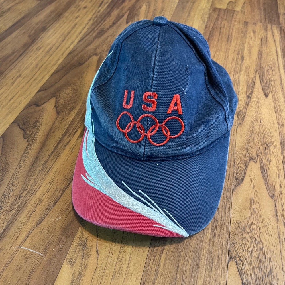 USA Olympics Team Hat Mens OSFA Navy Blue Red Cotton Embroidered Adjustable Cap